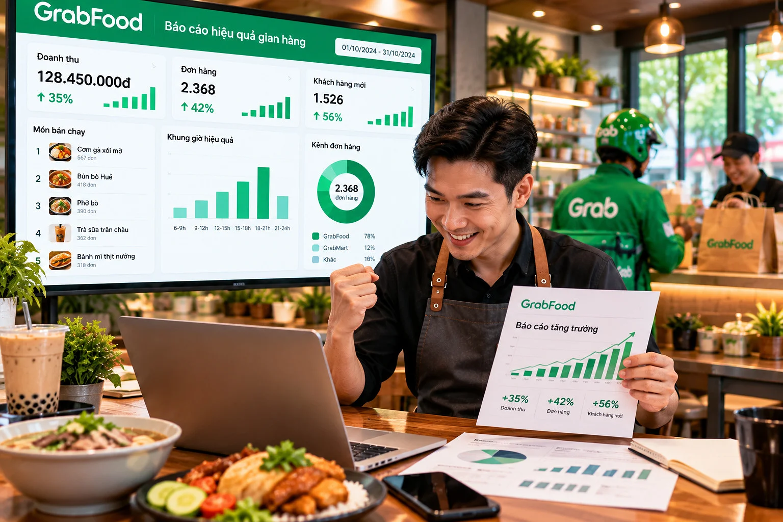 Báo cáo doanh thu và hiệu quả vận hành GrabFood minh họa