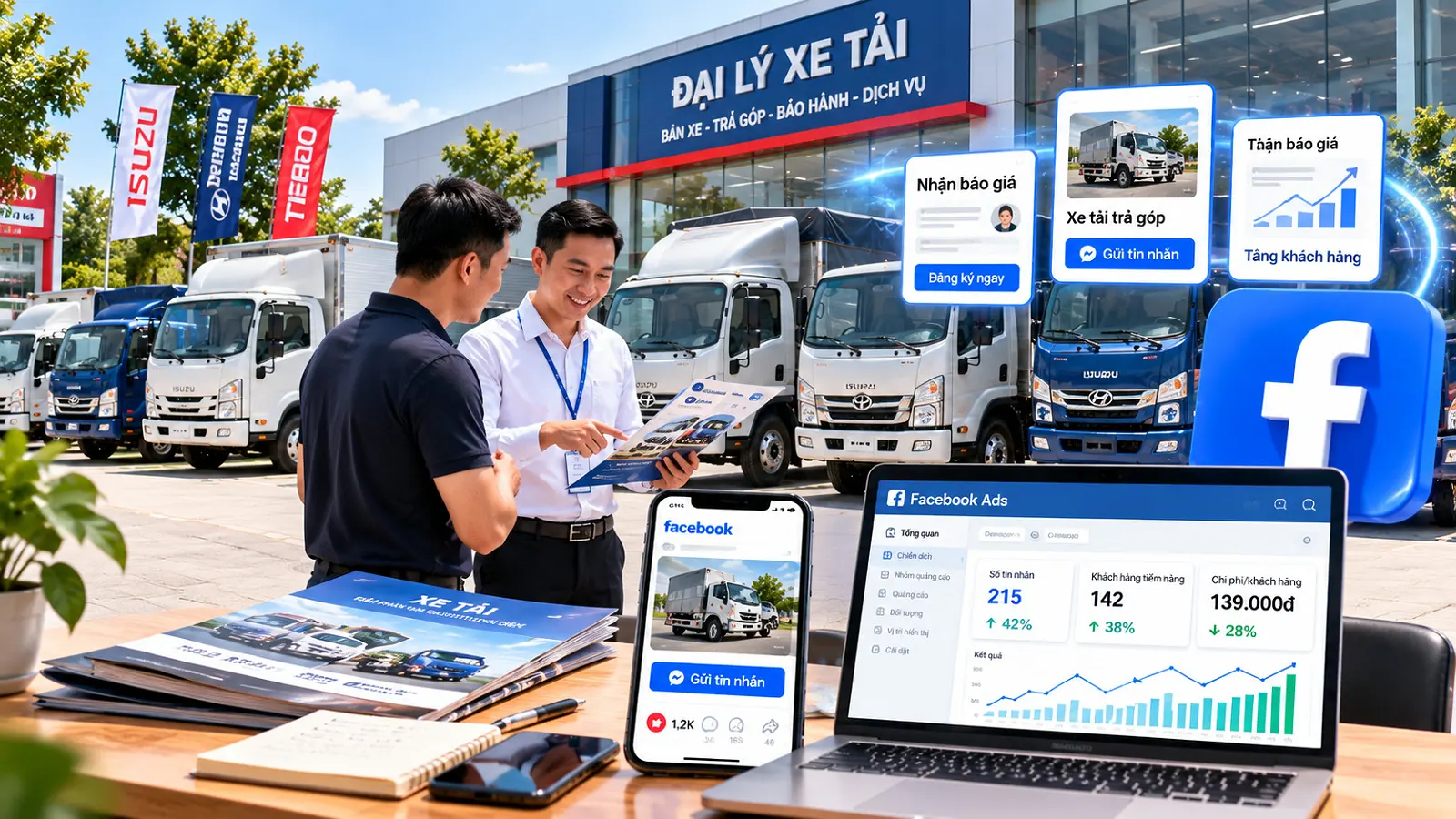 Dịch vụ quảng cáo Facebook Ads xe tải tại showroom xe tải, tối ưu khách hàng tiềm năng